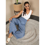 Generic Women's Cotton Self Design Smocked Trousers (Blue)