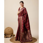 Generic Women's Soft Silk Jacquard Saree With Unstitched Blouse 5.5Mtr (Maroon)