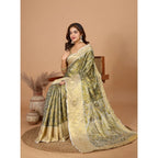 Generic Women's Jacquard Saree With Unstitched Blouse 5.5Mtr (Olive)