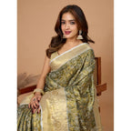 Generic Women's Jacquard Saree With Unstitched Blouse 5.5Mtr (Olive)