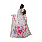 Generic Women's Georgette Floral Printed Saree With Unstitched Blouse 5.5Mtr (Beige)