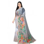 Generic Women's Georgette Floral Printed Saree With Unstitched Blouse 5.5Mtr (Grey)