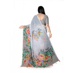 Generic Women's Georgette Floral Printed Saree With Unstitched Blouse 5.5Mtr (Grey)