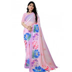 Generic Women's Georgette Floral Printed Saree With Unstitched Blouse 5.5Mtr (Light Pink)
