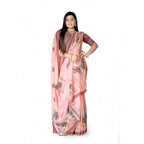 Generic Women's Georgette Floral Printed Saree With Unstitched Blouse 5.5Mtr (Peach)