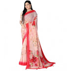 Generic Women's Georgette Floral Printed Saree With Unstitched Blouse 5.5Mtr (Red)