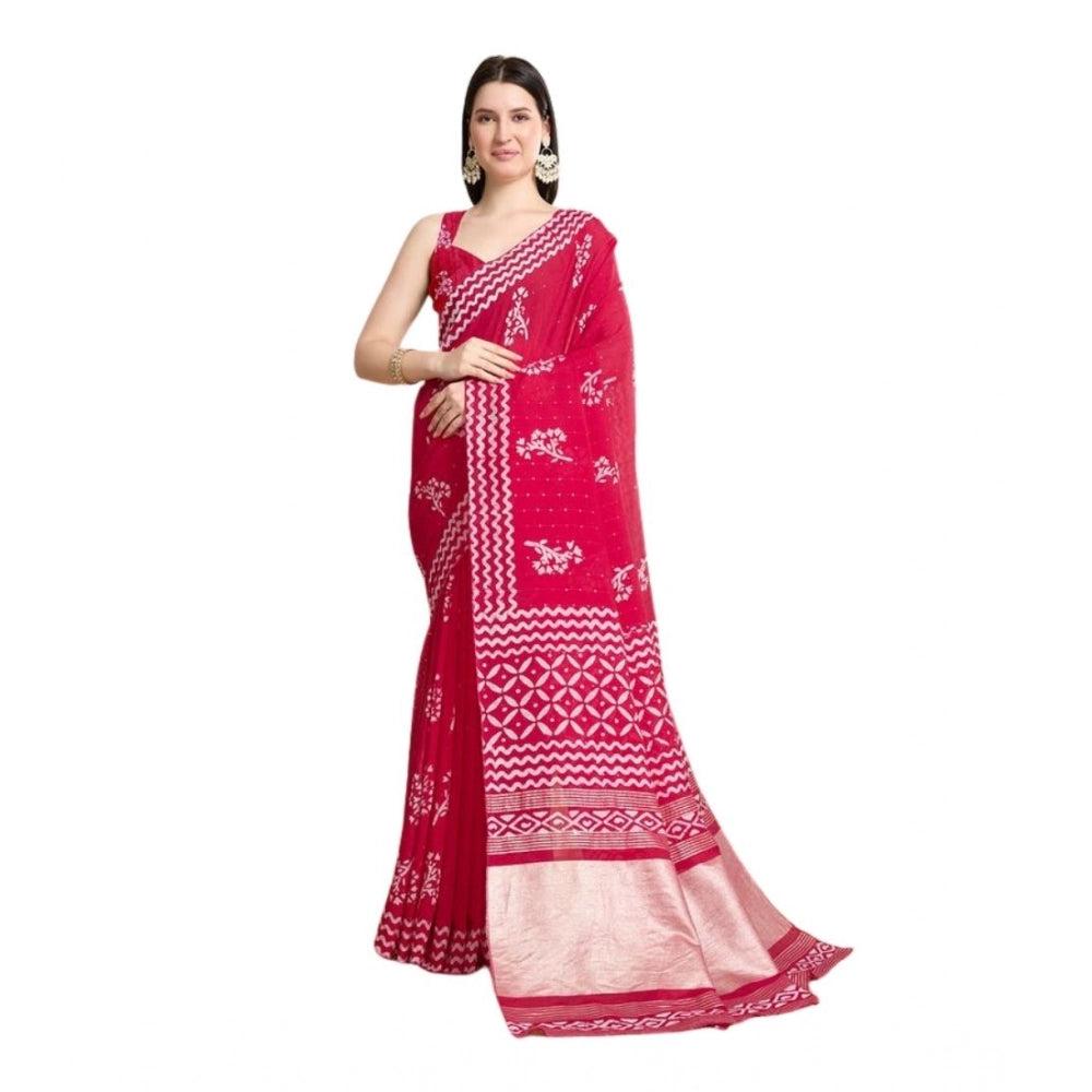 Generic Women's Semi Cotton Printed Saree With Unstitched Blouse 5.5Mtr (Red)
