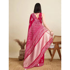 Generic Women's Semi Cotton Printed Saree With Unstitched Blouse 5.5Mtr (Red)