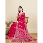 Generic Women's Semi Cotton Printed Saree With Unstitched Blouse 5.5Mtr (Red)