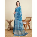 Generic Women's Semi Cotton Printed Saree With Unstitched Blouse 5.5Mtr (Sky-Blue)