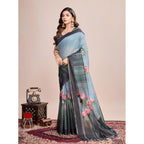 Generic Women's Semi Cotton Digital Print Saree With Unstitched Blouse 5.5Mtr (Green)