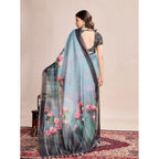Generic Women's Semi Cotton Digital Print Saree With Unstitched Blouse 5.5Mtr (Green)