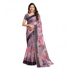 Generic Women's Semi Cotton Digital Print Saree With Unstitched Blouse 5.5Mtr (lavender)