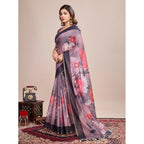Generic Women's Semi Cotton Digital Print Saree With Unstitched Blouse 5.5Mtr (lavender)