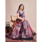 Generic Women's Semi Cotton Digital Print Saree With Unstitched Blouse 5.5Mtr (lavender)
