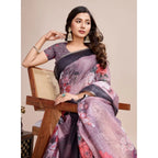 Generic Women's Semi Cotton Digital Print Saree With Unstitched Blouse 5.5Mtr (lavender)