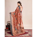 Generic Women's Semi Cotton Digital Print Saree With Unstitched Blouse 5.5Mtr (Orange)