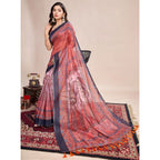 Generic Women's Semi Cotton Digital Print Saree With Unstitched Blouse 5.5Mtr (Peach)