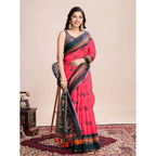 Generic Women's Semi Cotton Digital Print Saree With Unstitched Blouse 5.5Mtr (Red)