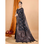 Generic Women's Soft Silk Jacquard Saree With Unstitched Blouse 5.5Mtr (Black)