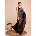 Generic Women's Soft Silk Jacquard Saree With Unstitched Blouse 5.5Mtr (Black)