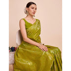 Generic Women's Soft Silk Jacquard Saree With Unstitched Blouse 5.5Mtr (Lime-Green)