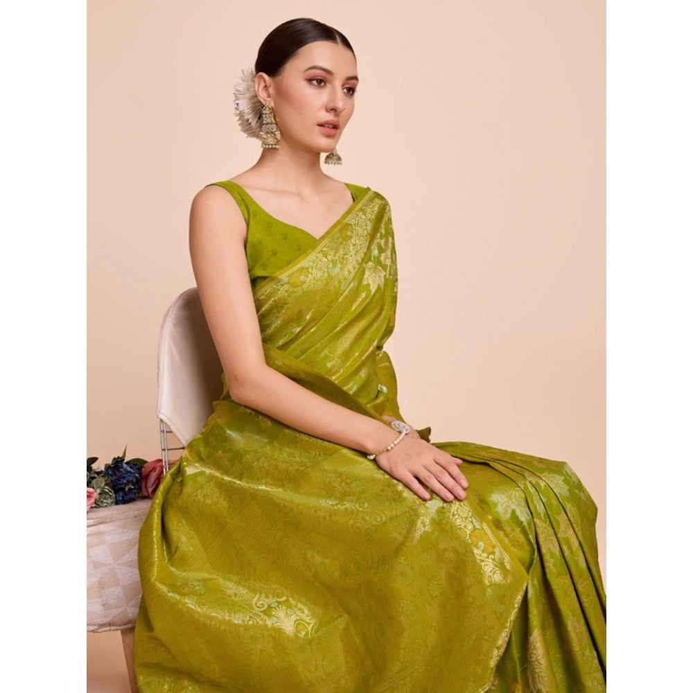 Generic Women's Soft Silk Jacquard Saree With Unstitched Blouse 5.5Mtr (Lime-Green)