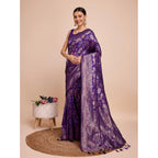 Generic Women's Soft Silk Jacquard Saree With Unstitched Blouse 5.5Mtr (Purple)