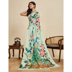 Generic Women's Faux_Georgette Printed Saree With Unstitched Blouse 5.5Mtr (Light_Green)