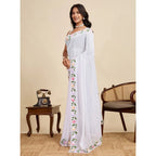 Generic Women's Georgette Printed Saree With Unstitched Blouse 5.5Mtr (White)
