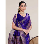 Generic Women's Jacquard Woven Saree With Unstitched Blouse 5.5Mtr (Blue)