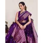 Generic Women's Jacquard Woven Saree With Unstitched Blouse 5.5Mtr (Purple)