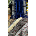 Generic Women's Tussar Silk Madhubani Saree With Unstitched Blouse 5.5Mtr (Blue)