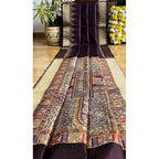 Generic Women's Tussar Silk Madhubani Saree With Unstitched Blouse 5.5Mtr (Coffee)