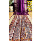 Generic Women's Tussar Silk Madhubani Saree With Unstitched Blouse 5.5Mtr (Purple)