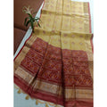 Generic Women's Raw Silk Ikkat Saree With Unstitched Blouse 5.5Mtr (Beige)
