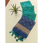 Generic Women's Raw Silk Ikkat Saree With Unstitched Blouse 5.5Mtr (Sky Blue)