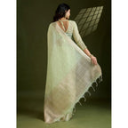 Generic Women's Tissue Checks_With_Buttis Saree With Unstitched Blouse 5.5Mtr (Light_Green)