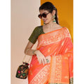 Generic Women's Raw_Silk Woven_Motif Saree With Unstitched Blouse 5.5Mtr (Orange)
