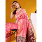 Generic Women's Raw_Silk Woven_Motif Saree With Unstitched Blouse 5.5Mtr (Pink)