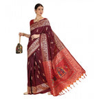 Generic Women's Raw_Silk Woven_Motif Saree With Unstitched Blouse 5.5Mtr (Maroon)