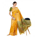 Generic Women's Raw_Silk Woven_Motif Saree With Unstitched Blouse 5.5Mtr (Yellow)