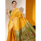 Generic Women's Raw_Silk Woven_Motif Saree With Unstitched Blouse 5.5Mtr (Yellow)