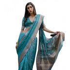 Generic Women's Silk_Blend Butti Pattern Saree With Unstitched Blouse 5.5Mtr (Teal)