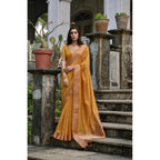 Generic Women's Silk_Blend Butti Pattern Saree With Unstitched Blouse 5.5Mtr (Mustard)