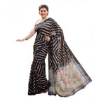Generic Women's Faux_Tussar_Silk Geometric_Print Saree With Unstitched Blouse 5.5Mtr (Black)