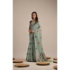 Generic Women's Blended_Cotton Floral Motifs And Woven Buttas Saree With Unstitched Blouse 5.5Mtr (Teal)