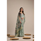 Generic Women's Blended_Cotton Floral Motifs And Woven Buttas Saree With Unstitched Blouse 5.5Mtr (Teal)