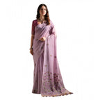 Generic Women's Blended_Cotton Floral Saree With Unstitched Blouse 5.5Mtr (Lavender)