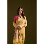 Generic Women's Blended_Cotton Floral Saree With Unstitched Blouse 5.5Mtr (Mustard)